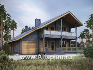 Проекты домов Альфаплан - Деревянный загородный дом с гаражом - превью основного изображения