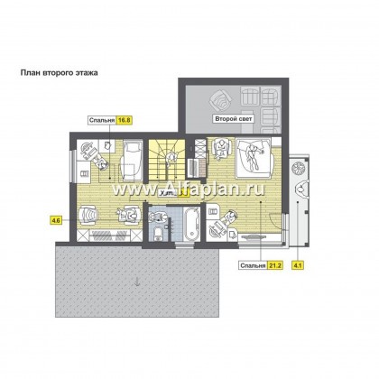 Проекты домов Альфаплан - Двухэтажный каркасный дом - превью плана проекта №2