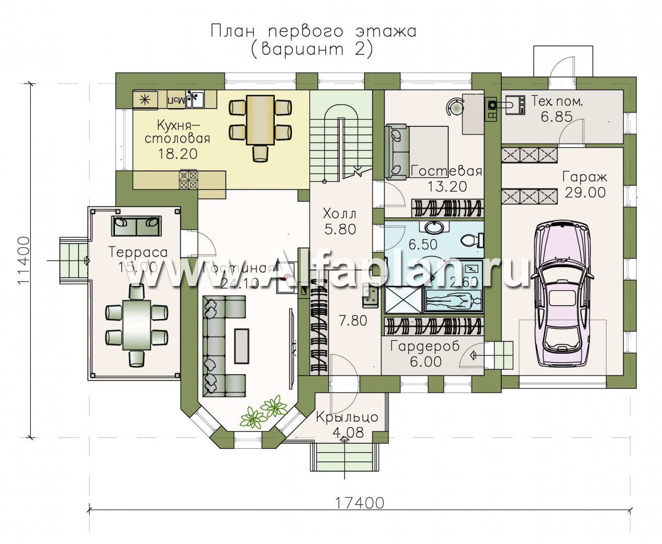 Проекты домов Альфаплан - «Статус» - современный комфортный дом с гаражом и террасой - план проекта №2
