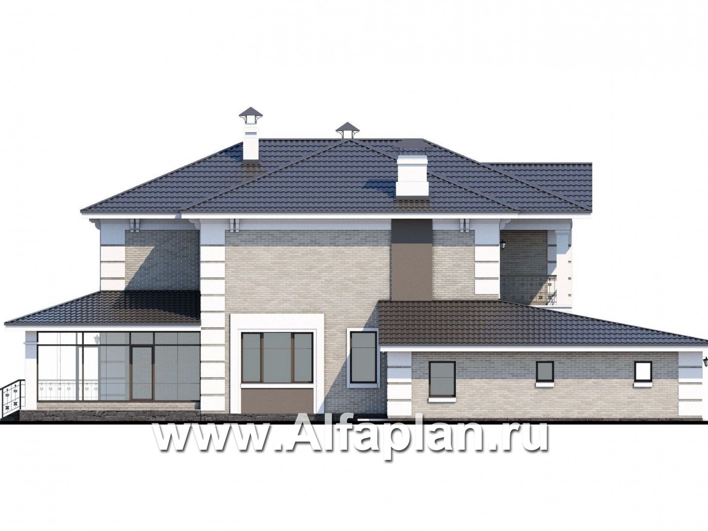 Проекты домов Альфаплан - «Орлов» - классический комфортабельный коттедж с гаражом - изображение фасада №3