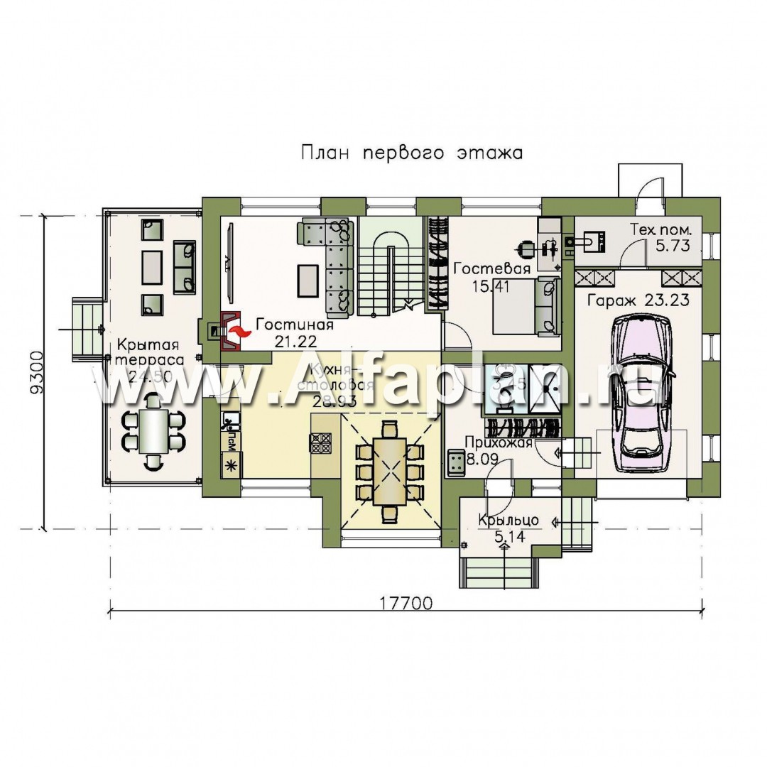 Проекты домов Альфаплан - «Регата» - комфортный дом с террасой и гаражом - изображение плана проекта №1