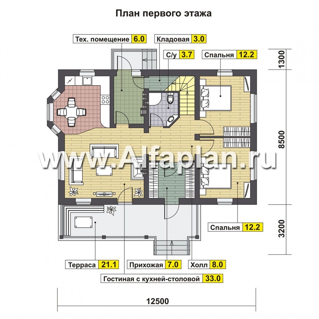 Проекты домов Альфаплан - Двухэтажный дом для большой семьи(6 спален) - план проекта №1
