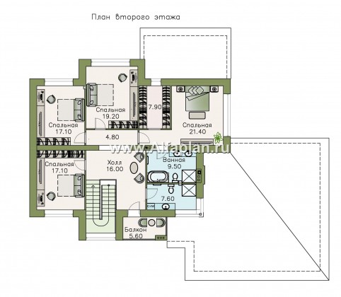 Проекты домов Альфаплан - «Киприда» — просторный коттедж с большим гаражом - превью плана проекта №2