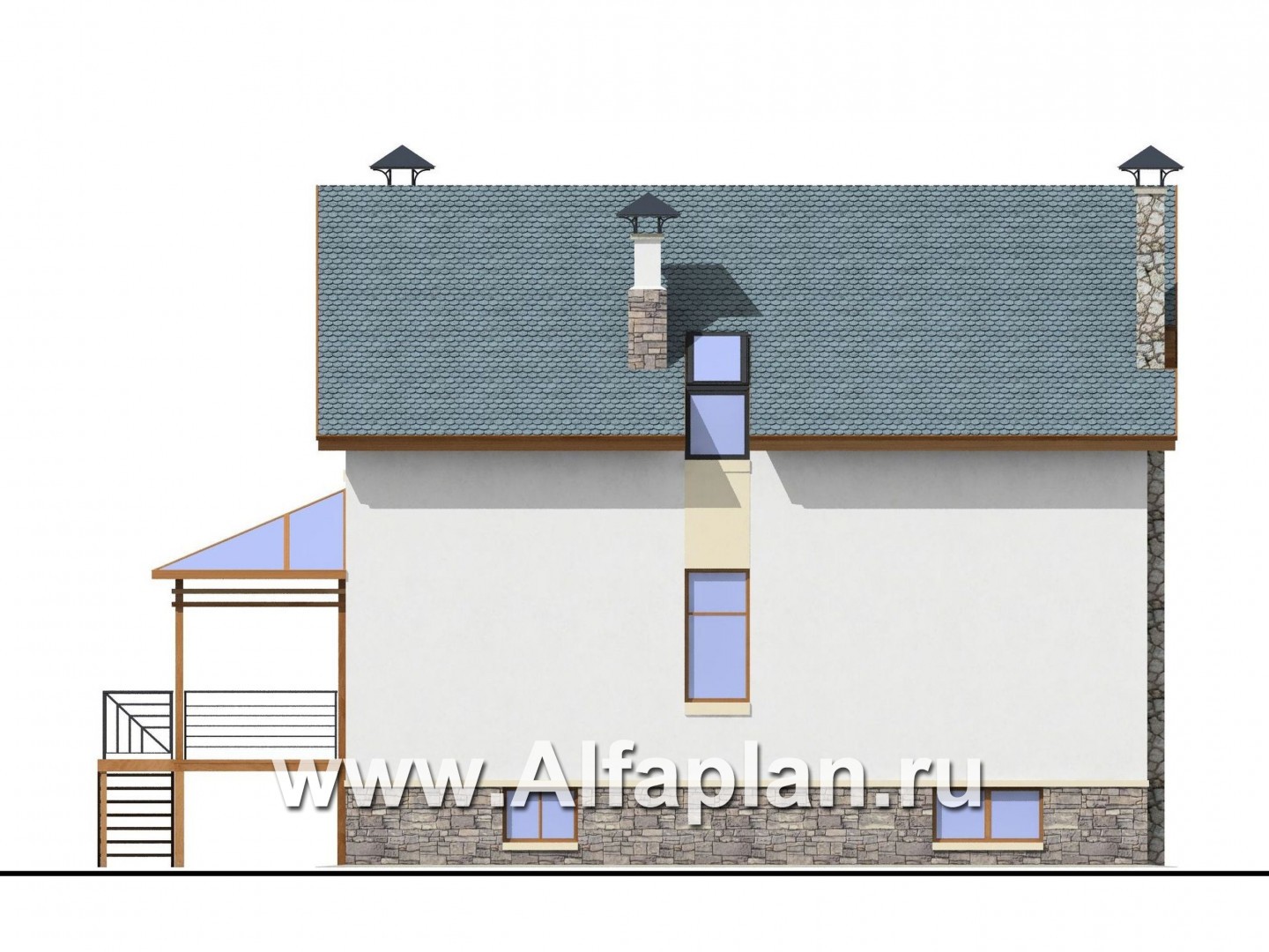 Проекты домов Альфаплан - «Эксклюзив» - компактный трехэтажный коттедж - изображение фасада №3