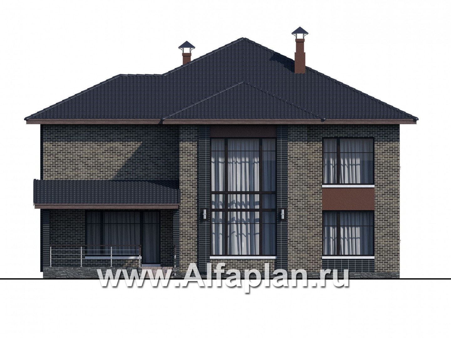 Проекты домов Альфаплан - «Неман» - загородный дом с двусветной гостиной - изображение фасада №4