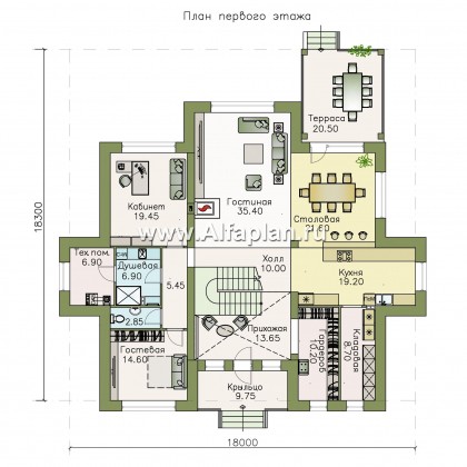 Проекты домов Альфаплан - «Двина» - элегантный особняк с симметричным фасадом - превью плана проекта №1