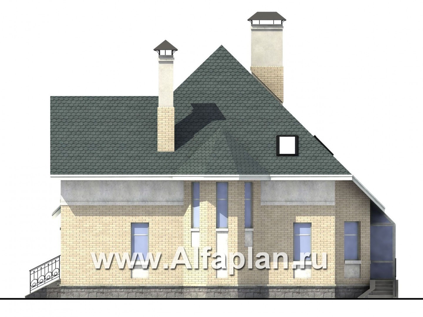 Проекты домов Альфаплан - «Соло»- небольшой коттедж с угловым зимним садом - изображение фасада №4