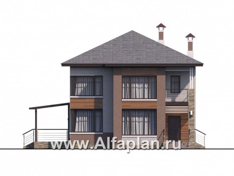 Проекты домов Альфаплан - «Печора» - стильный двухэтажный коттедж - превью фасада №1