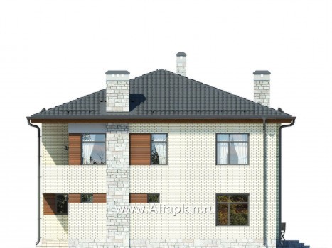 Проект двухэтажного дома, планировка с гостевой на 1 эт и с террасой, мастер спальня, в современном стиле - превью фасада дома
