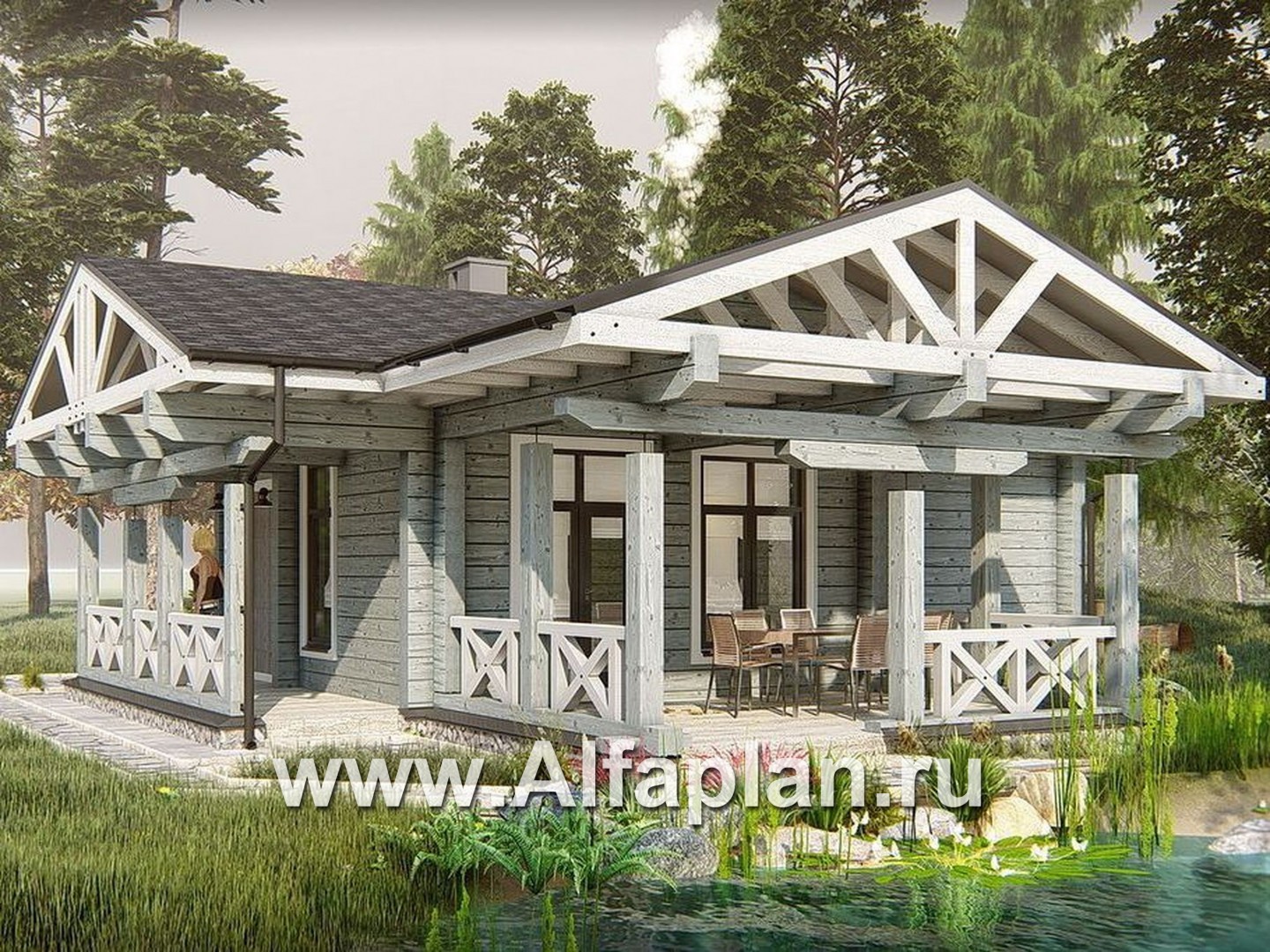 Проекты домов Альфаплан - Уютная бревенчатая баня с террасой - дополнительное изображение №1