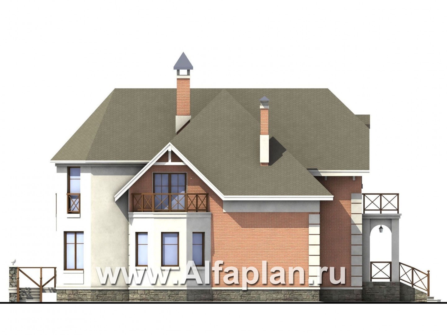 Проекты домов Альфаплан - «Ноблесса»  - коттедж в стиле «Петровское барокко» - изображение фасада №3