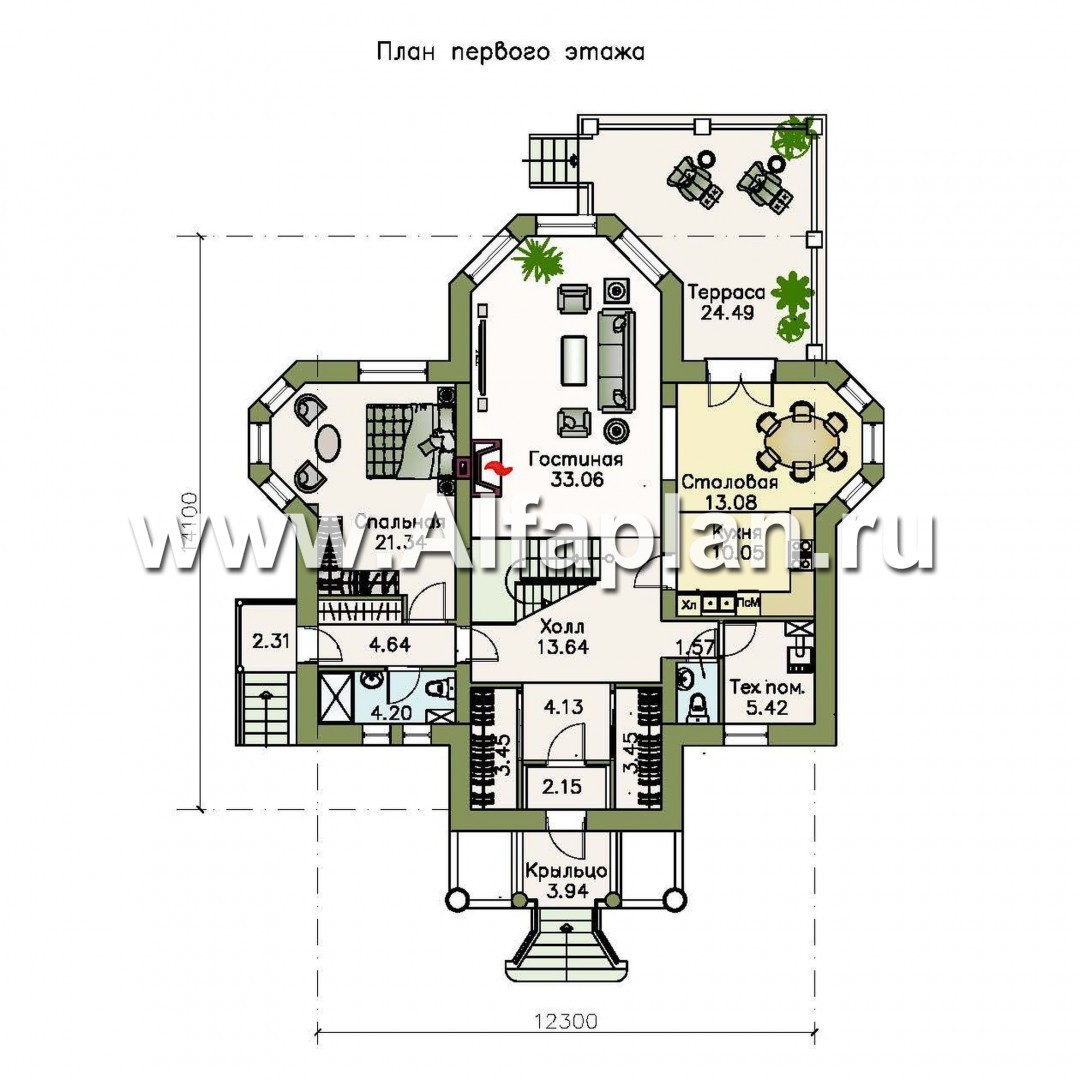 Проекты домов Альфаплан - «Ноблесса»  - коттедж в стиле «Петровское барокко» - план проекта №1