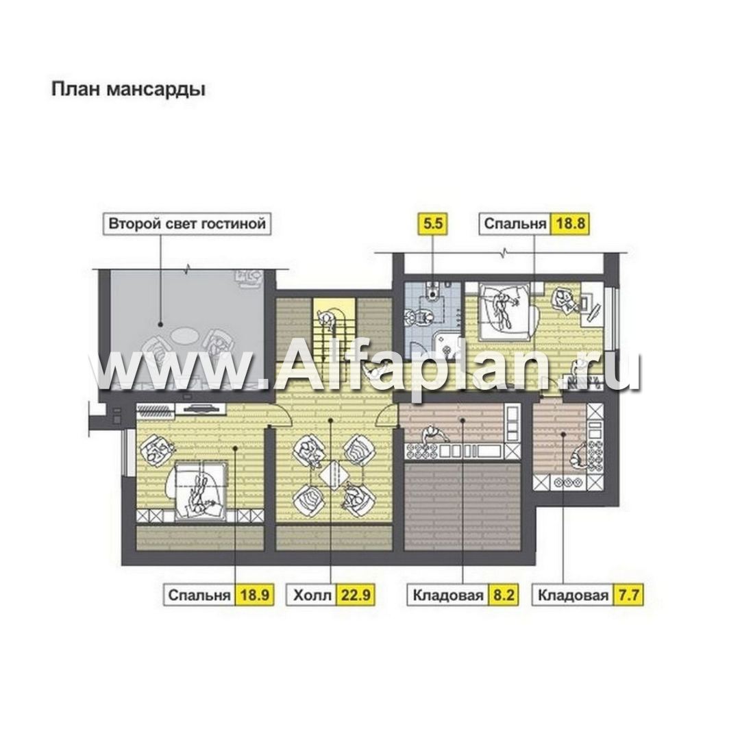 Проекты домов Альфаплан - Удобный современный мансардный коттедж - план проекта №2
