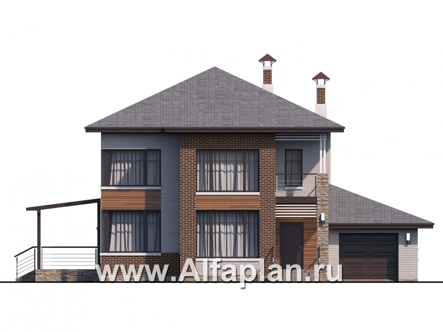 Проекты домов Альфаплан - «Печора» - стильный двухэтажный коттедж с гаражом - изображение фасада №1