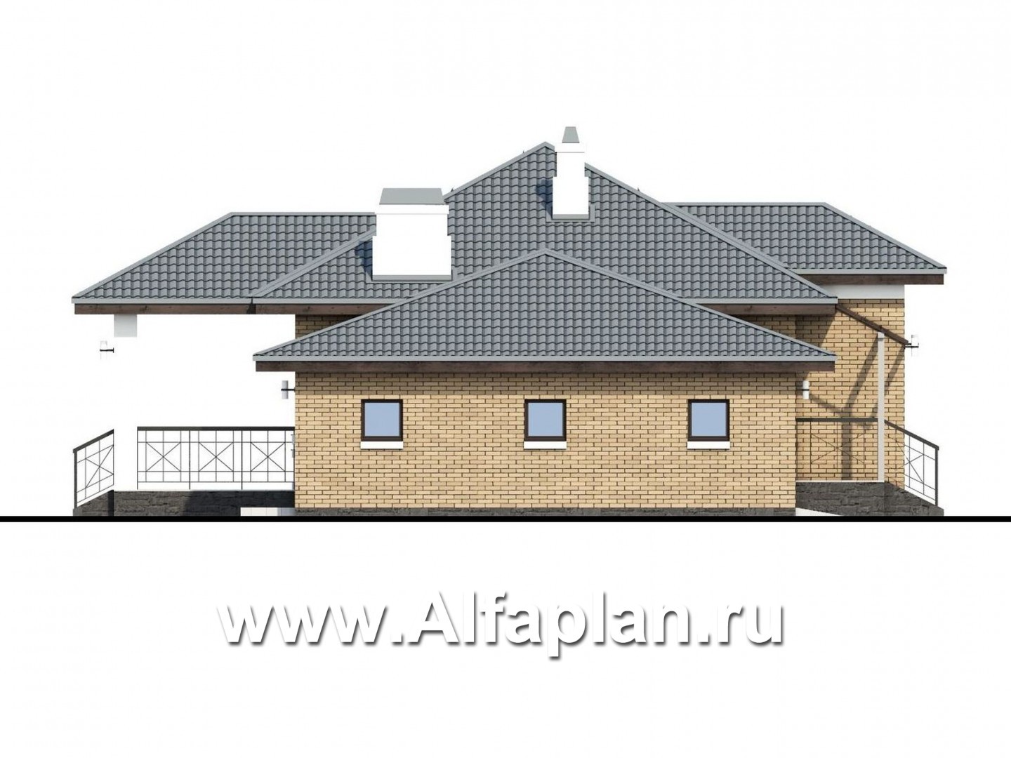 Проекты домов Альфаплан - Проект одноэтажного дома из кирпичей «Княженика», с гаражом - изображение фасада №3