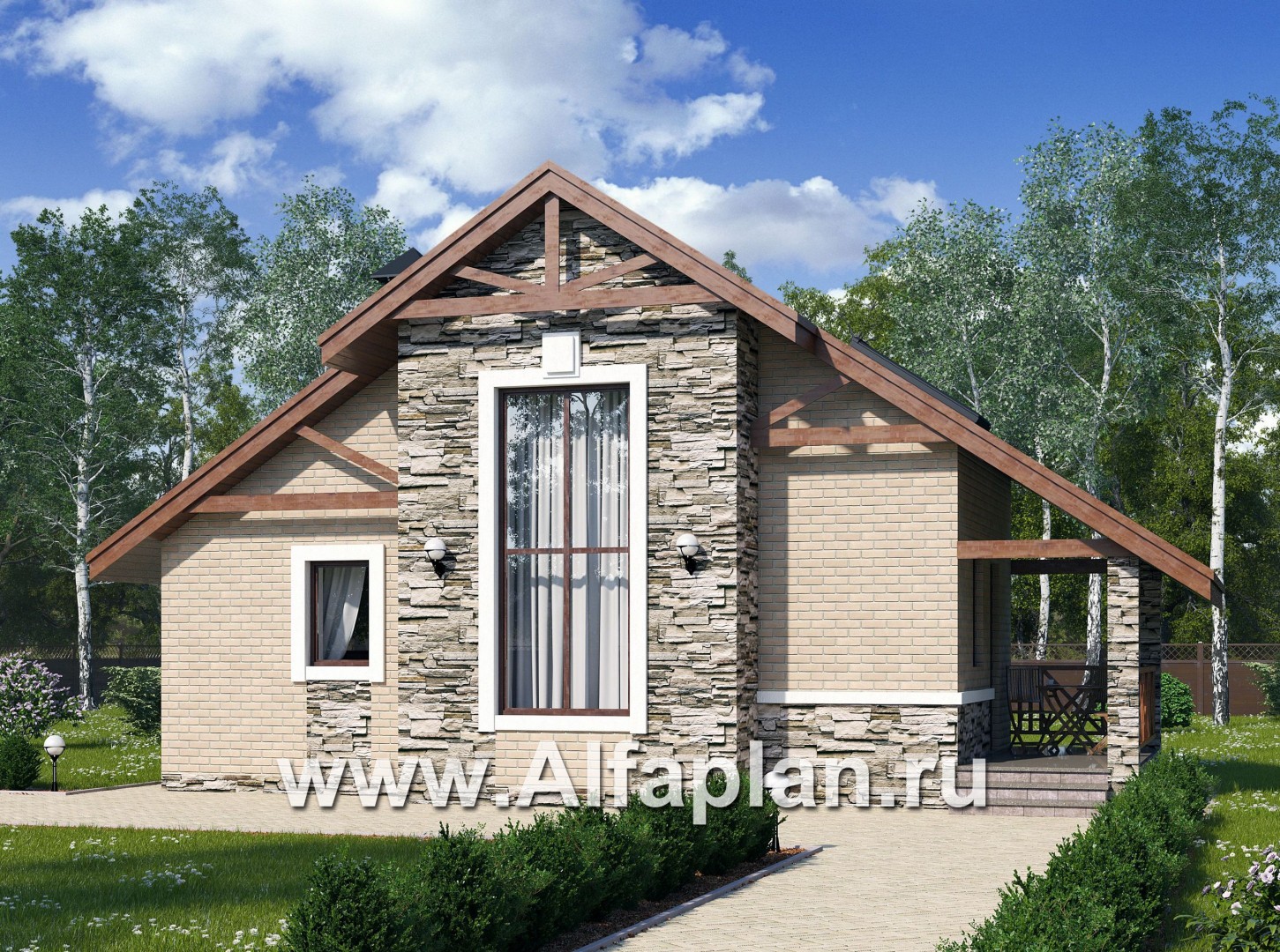 Проекты домов Альфаплан - Дом для отдыха (баня) с жилой мансардой - основное изображение