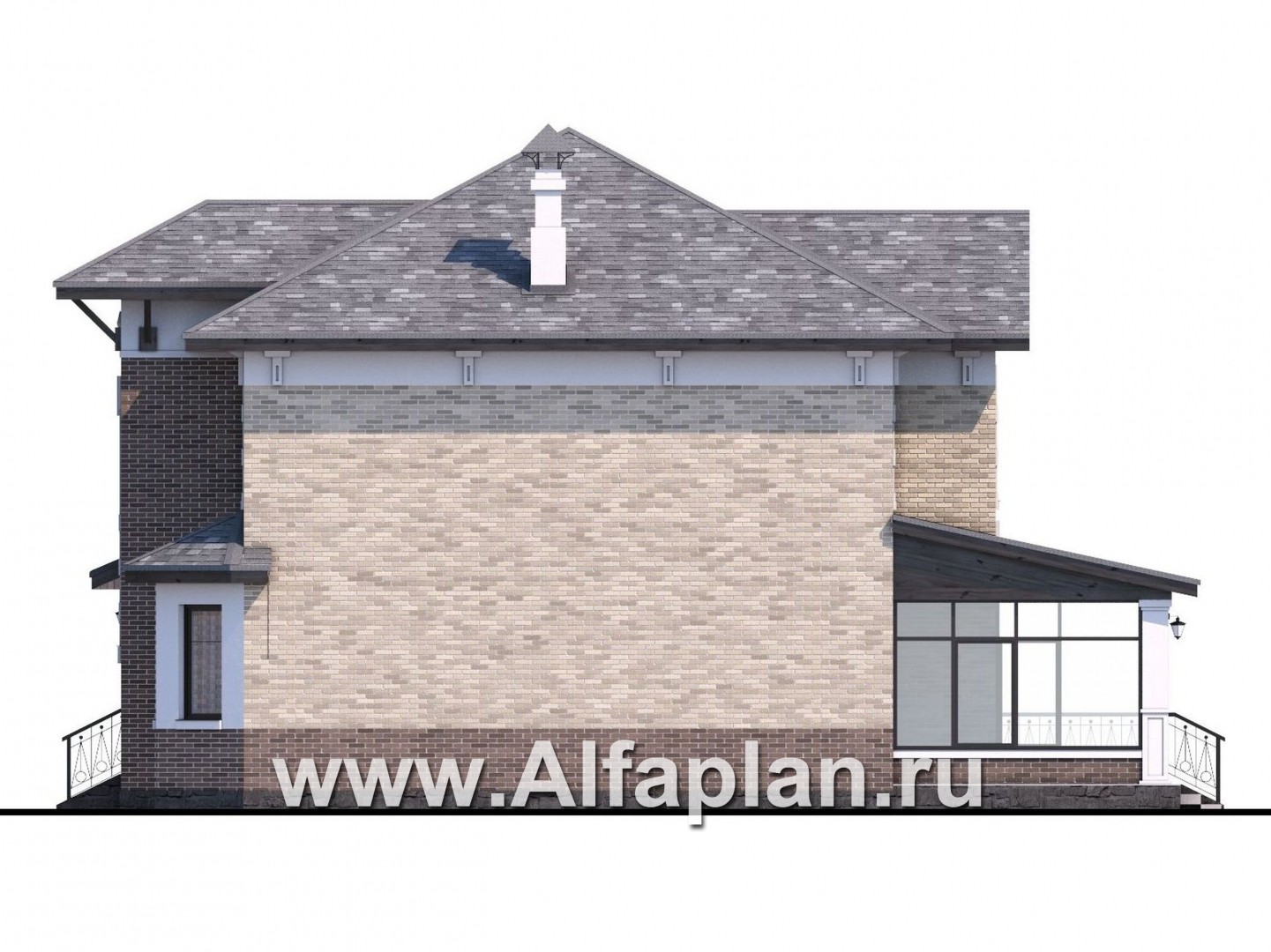 Проекты домов Альфаплан - «Амадей» - изысканный коттедж с  комфортной планировкой - изображение фасада №2