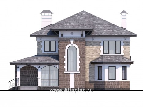 Проекты домов Альфаплан - «Амадей» - изысканный коттедж с  комфортной планировкой - превью фасада №1