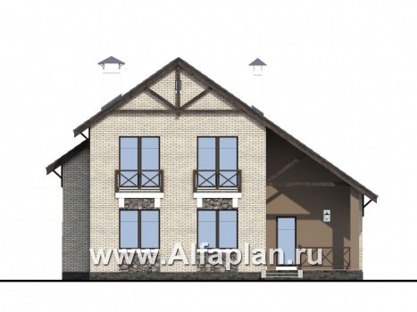 Проекты домов Альфаплан - «Простор» - компактный кирпичный дом с просторной гостиной - превью фасада №4