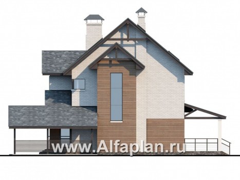 Проекты домов Альфаплан - «Прагматика» - современный коттедж с навесом для машины и бильярдной - превью фасада №2