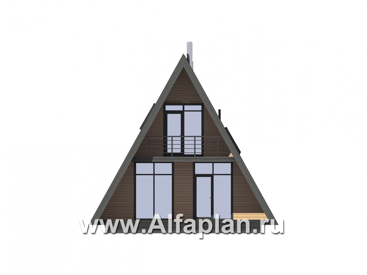 Проекты домов Альфаплан - Проект прекрасной дачи - небольшой каркасный дом-шалаш - изображение фасада №1