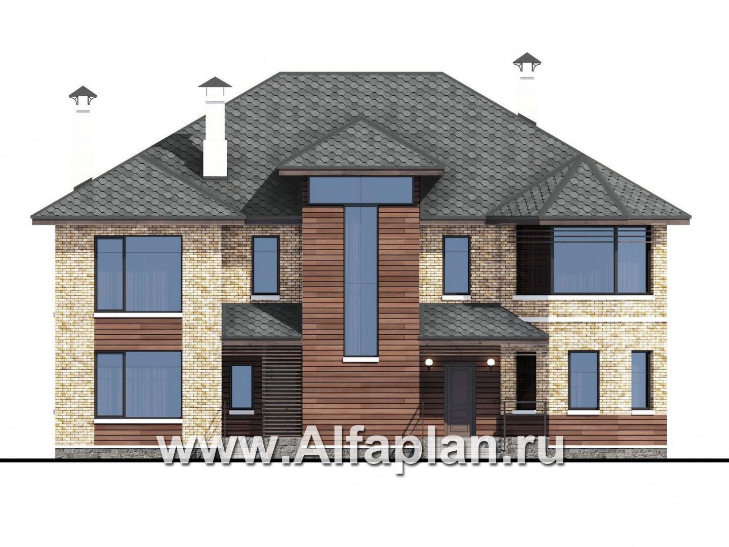 Проекты домов Альфаплан - Проект эксклюзивного двухэтажного дома - изображение фасада №1