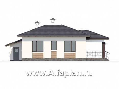 Проекты домов Альфаплан - «Пассия» - одноэтажный коттедж с гаражом и террасой - превью фасада №4