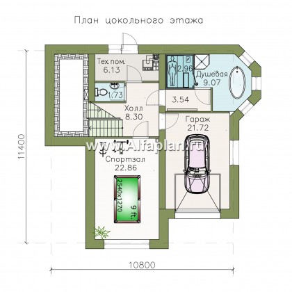 «АльфаВУД» - проект двухэтажного дома из дерева, на цоколе из кирпича, с сауной и с биллиардной, с гаражом - превью план дома