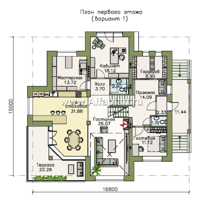 «Три  семерки» - проект трехэтажного дома, гараж в цоколе, второй свет и панорамные окна, современный дизайн дома - превью план дома