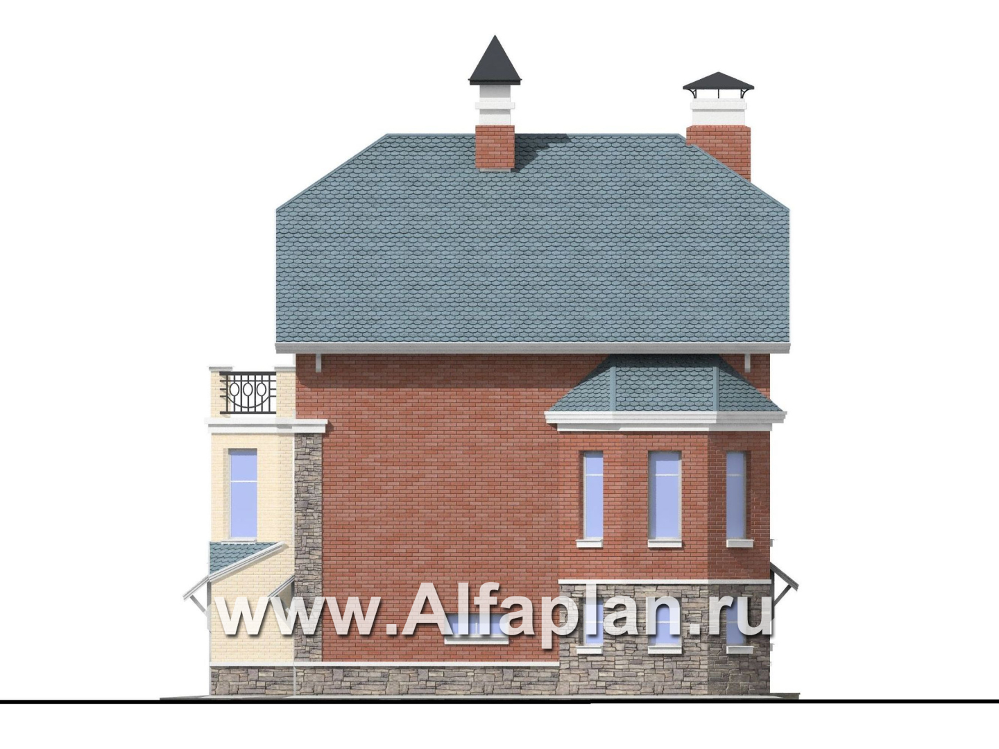 Проекты домов Альфаплан - «Корвет» - трехэтажный коттедж с двумя гаражами - изображение фасада №2