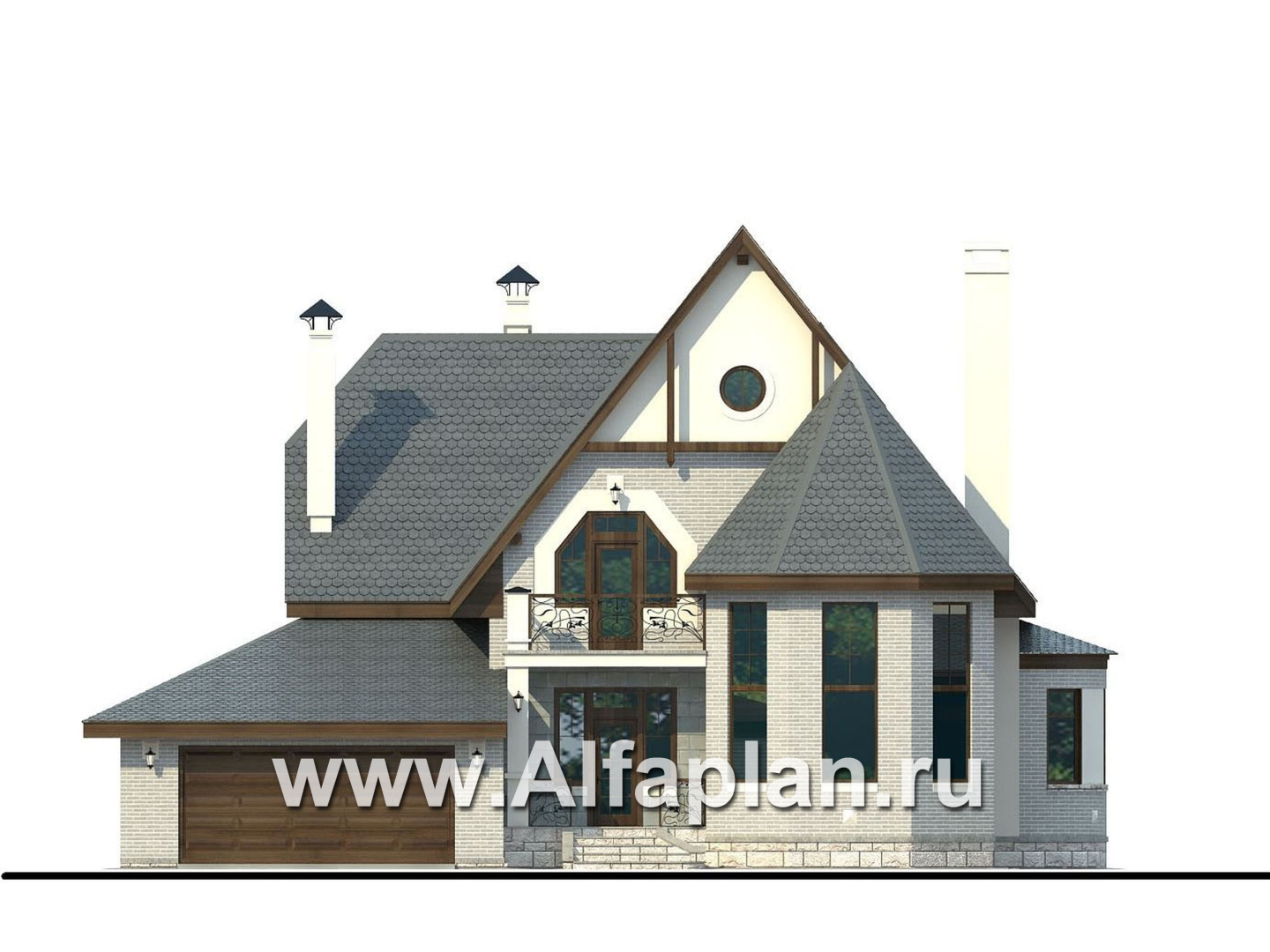 Проекты домов Альфаплан - «Ленский» - романтический дом  для большой семьи - изображение фасада №1