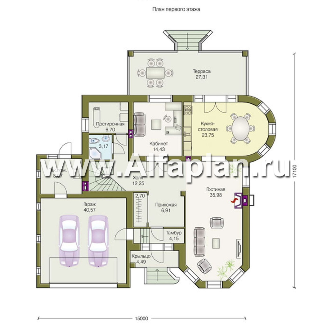Проекты домов Альфаплан - «Ленский» - романтический дом  для большой семьи - изображение плана проекта №1