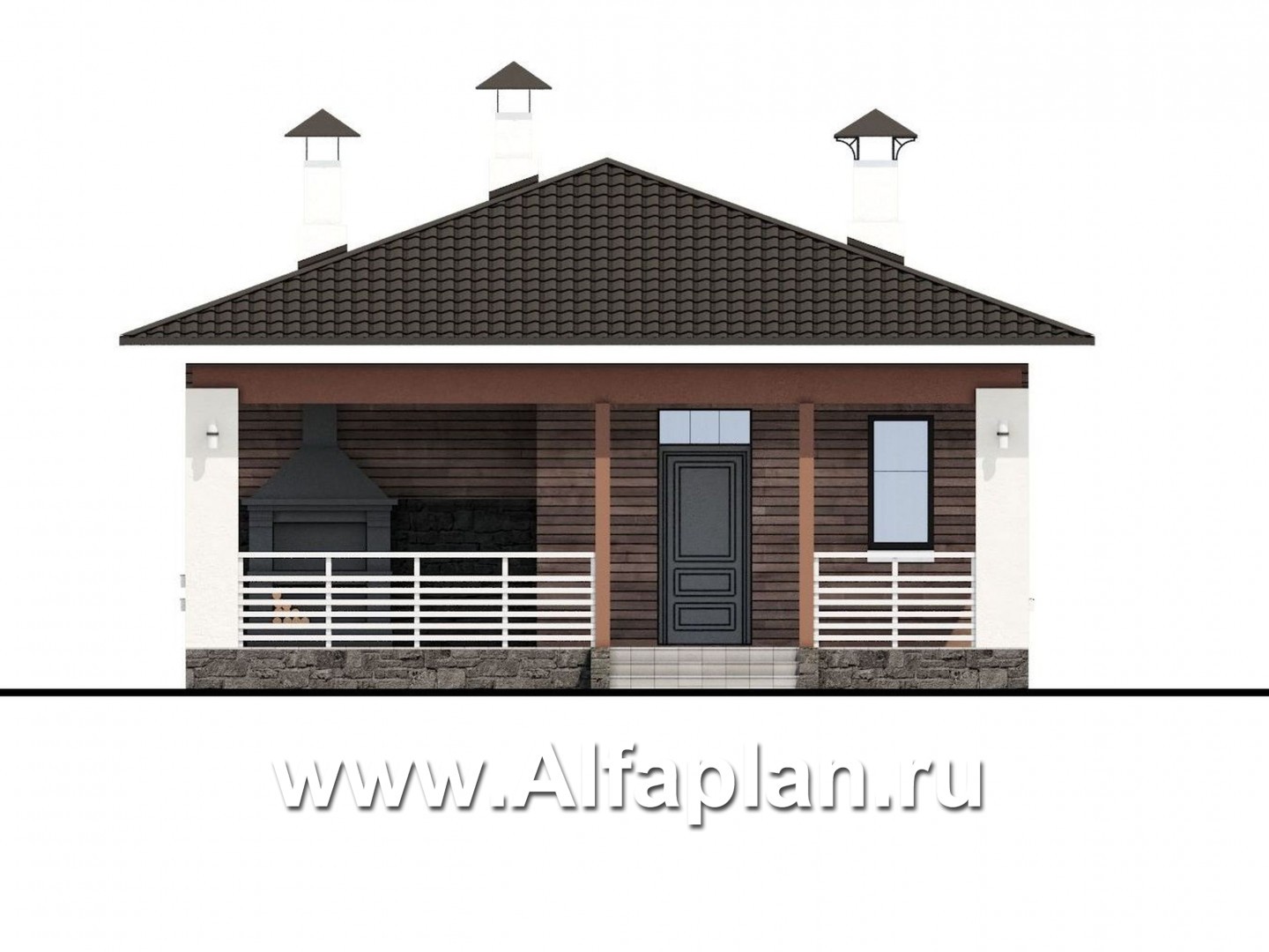 «Мелета» - проект одноэтажного дома из газобетона, 3 спальни, с террасой, в современном стиле - фасад дома