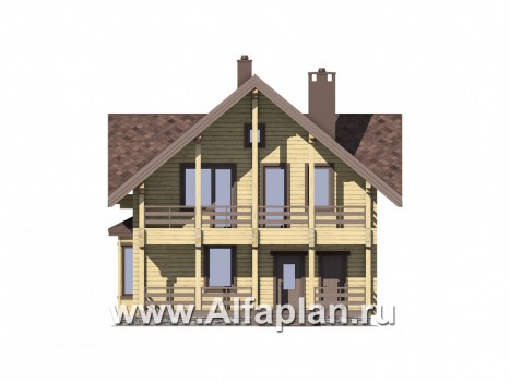 Проекты домов Альфаплан - Удобный деревянный дом с террасами - превью фасада №1