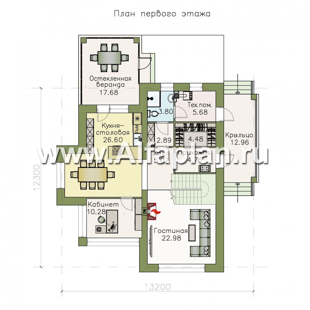 Проекты домов Альфаплан - «Золушка» - удобный и комфортный мансардный дом - план проекта №1