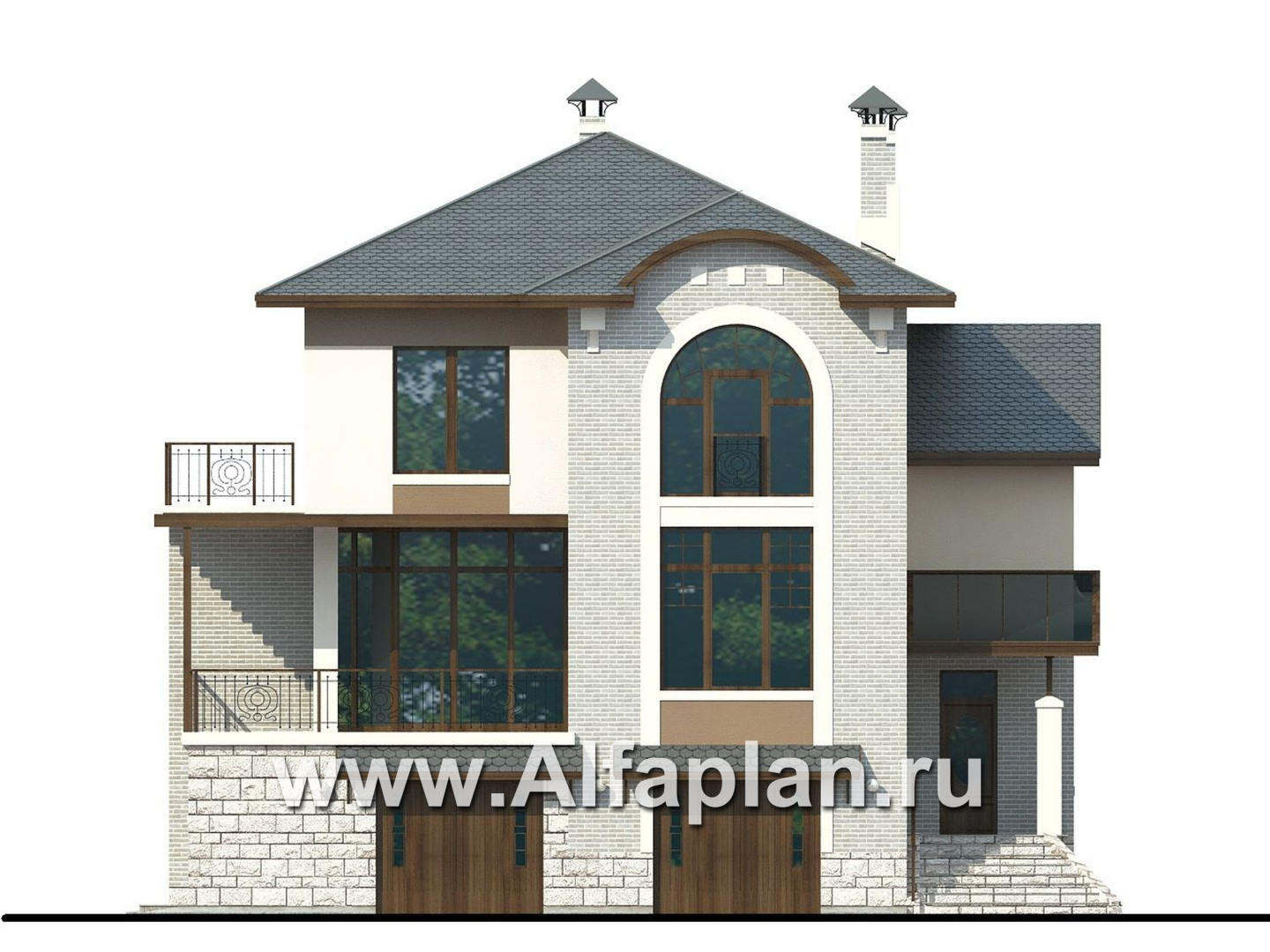 Проекты домов Альфаплан - «Юсупов» - особняк с просторной гостиной - изображение фасада №1