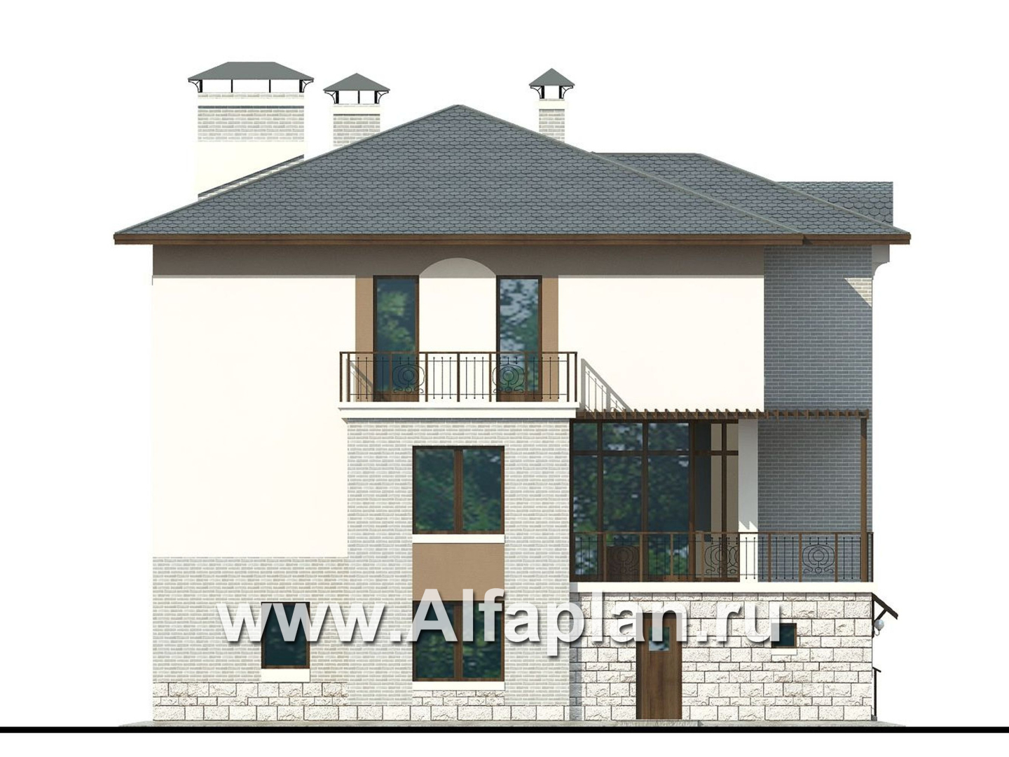 Проекты домов Альфаплан - «Юсупов» - особняк с просторной гостиной - изображение фасада №3
