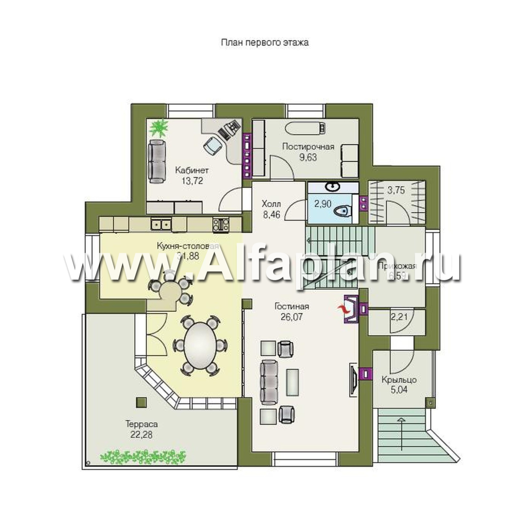 Проекты домов Альфаплан - «Юсупов» - особняк с просторной гостиной - план проекта №2