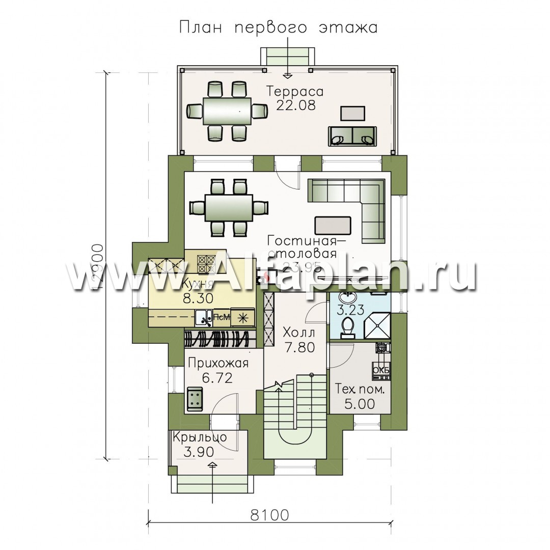 Проекты домов Альфаплан - «Рациональ» - компактный коттедж с двускатной кровлей - изображение плана проекта №1