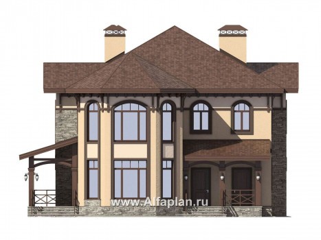 Проект двухэтажного дома, мастер спальня, с эркером и с террасой - превью фасада дома