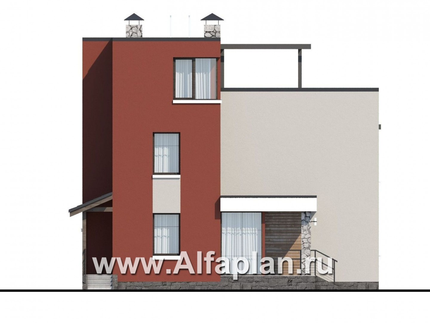 Проекты домов Альфаплан - «Виток спирали» -современный коттедж с «зеленой» плоской кровлей - изображение фасада №3