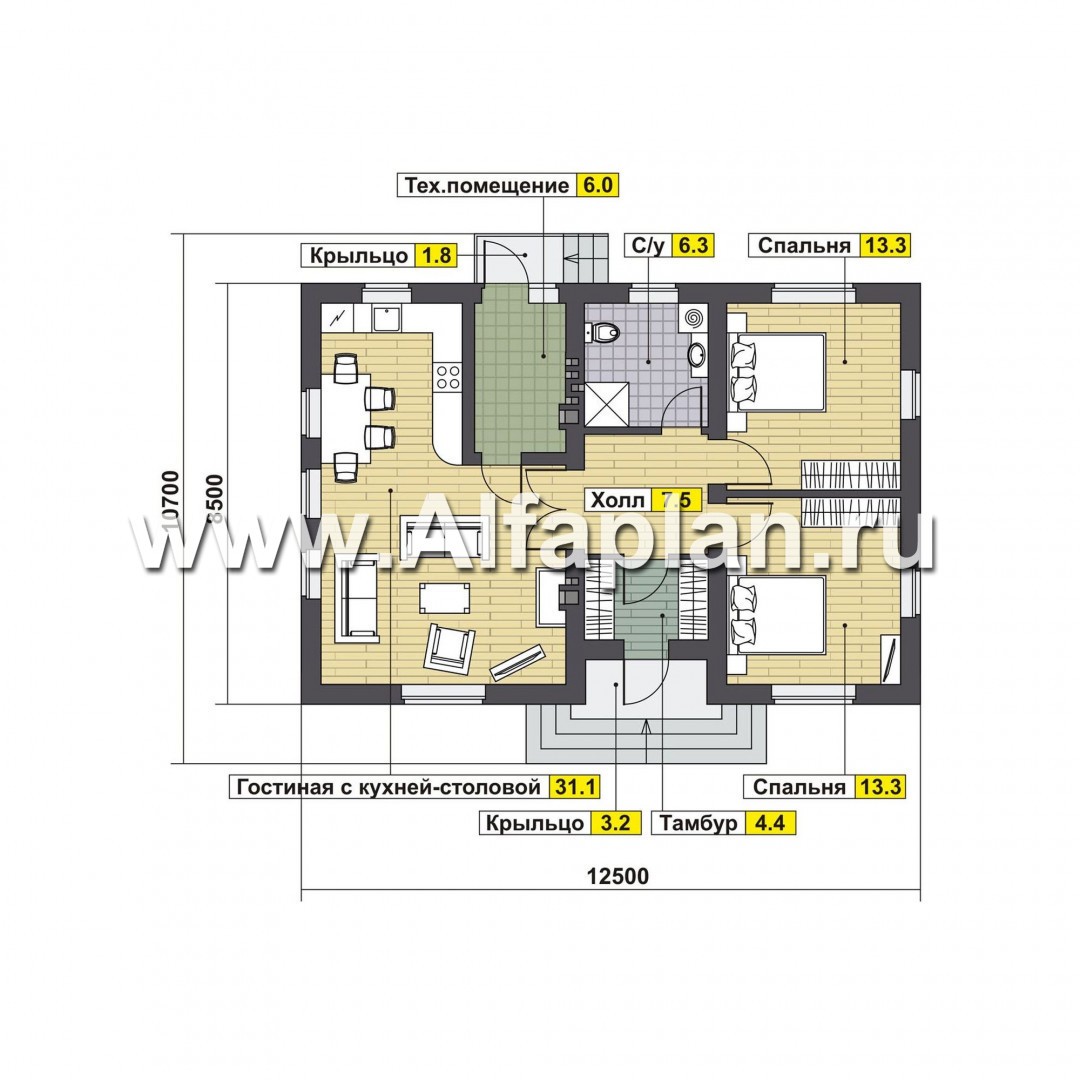 Проекты домов Альфаплан - Комфортабельная дача для небольшой семьи - изображение плана проекта №1