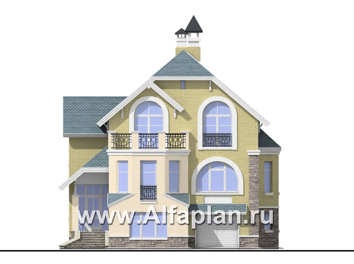 Проекты домов Альфаплан - «Корвет» - проект дома с гаражом и спортзалом - изображение фасада №1