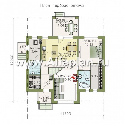 Проекты домов Альфаплан - «Простоквашино» - дом для маленького участка с жилой мансардой - превью плана проекта №1