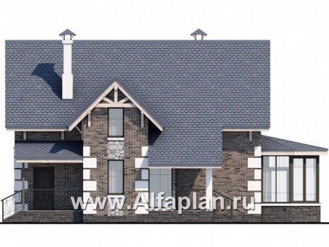 «Малая Родина» - проект дома с мансардой, открытая планировка, с красивой верандой, в стиле эклектика - превью фасада дома