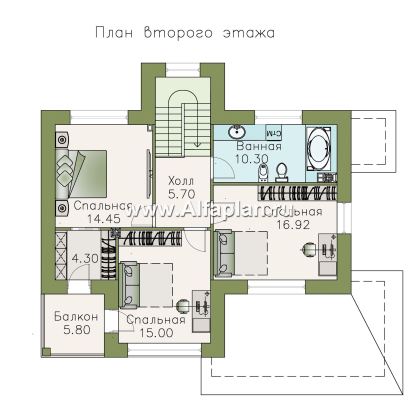 Проекты домов Альфаплан - «Модерн» - изящный коттедж в стиле Серебряного века - превью плана проекта №2