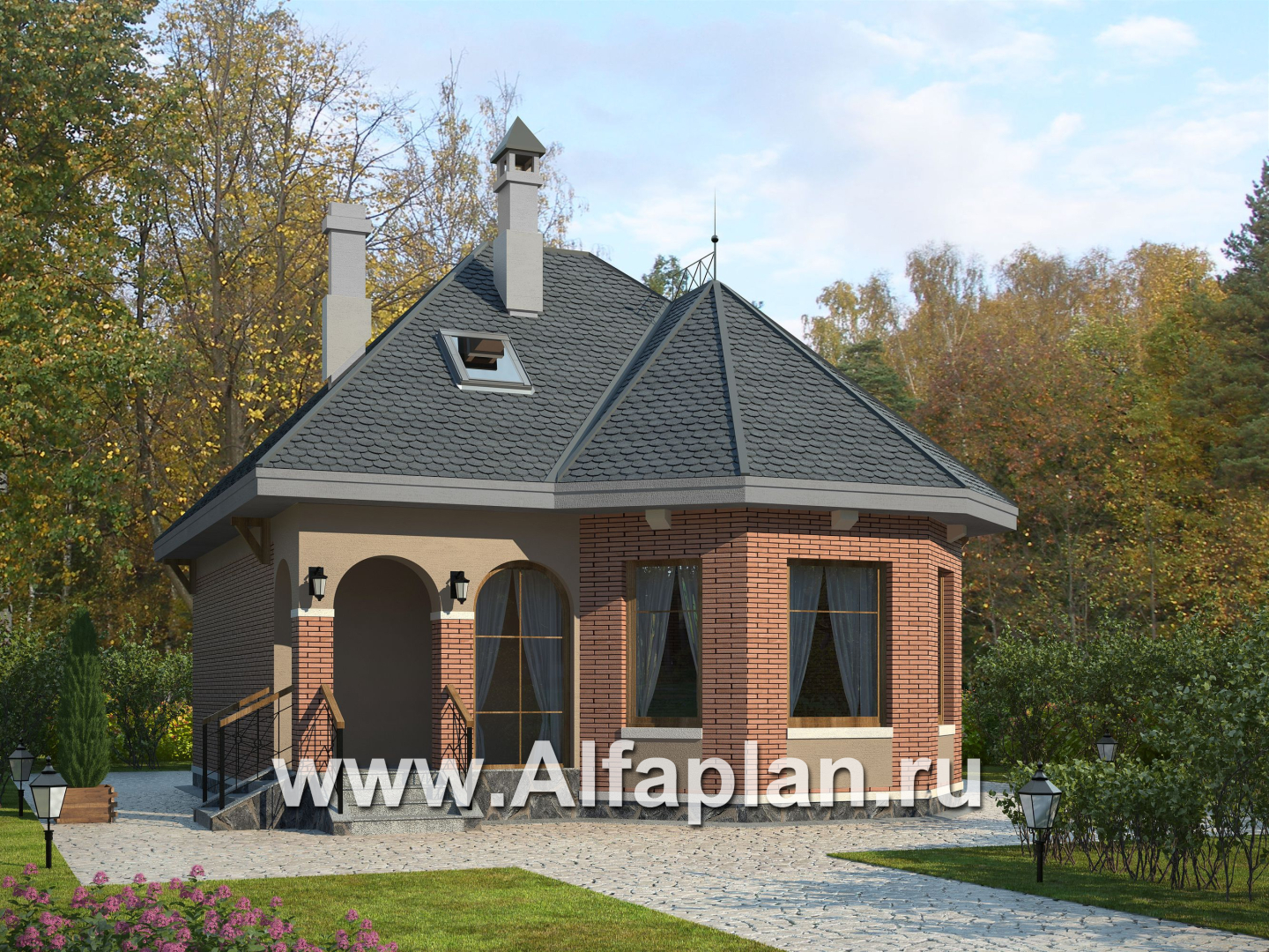 Проекты домов Альфаплан - «Душечка» - небольшой дом с мансардой - основное изображение