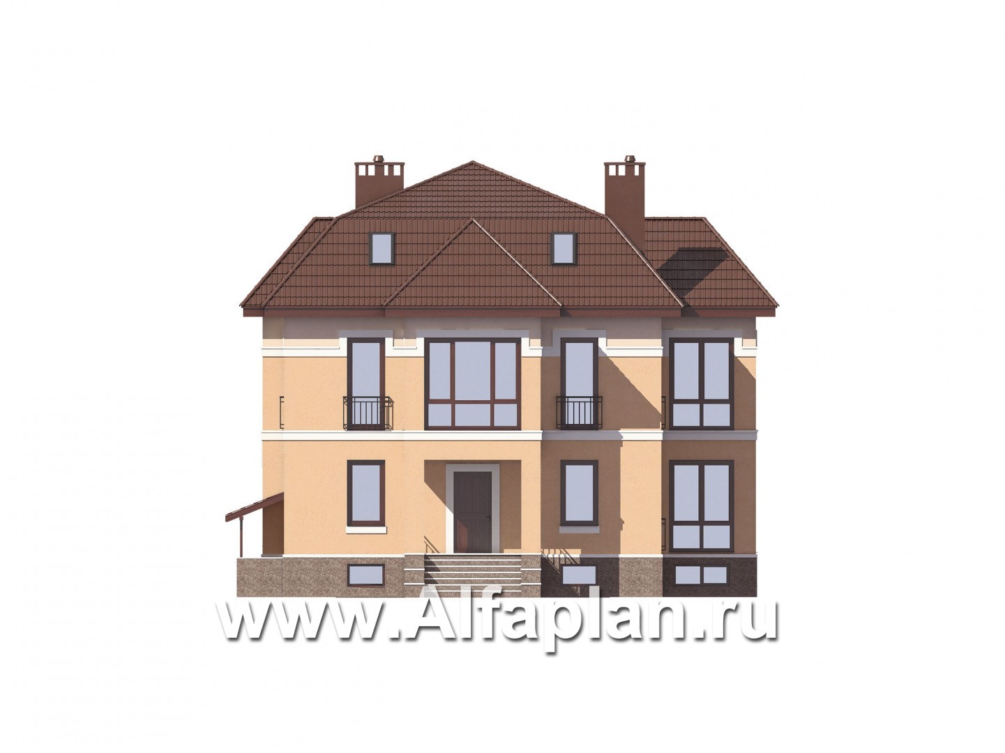 Проекты домов Альфаплан - Особняк бизнес класса с цокольным этажом и мансардой - изображение фасада №1