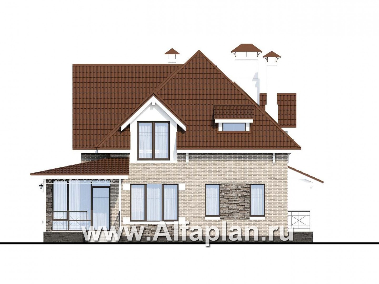 Проекты домов Альфаплан - «Галант» - небольшой мансардный дом с удобной верандой - изображение фасада №2