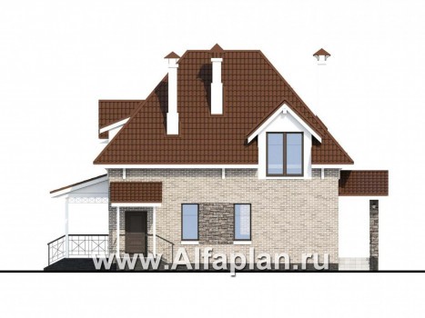 Проекты домов Альфаплан - «Галант» - небольшой мансардный дом с удобной верандой - превью фасада №4